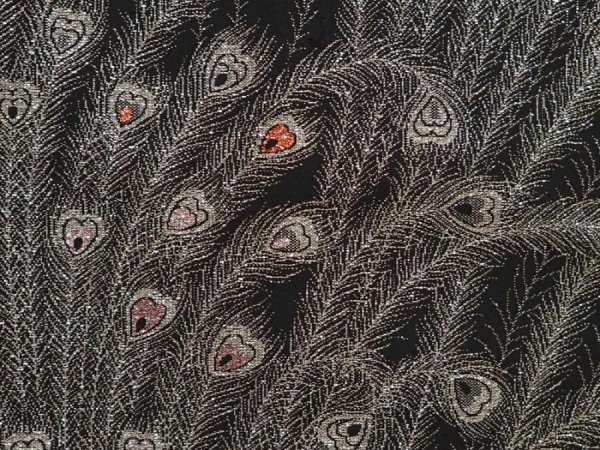 Photo6: 6520T09z590 Vintage Japanese Kimono Silk HAORI Peacock feather Black (6)