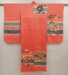 Photo1: 6520T10z630 Vintage Japanese Kimono Silk Girl's  Royal cart Red (1)