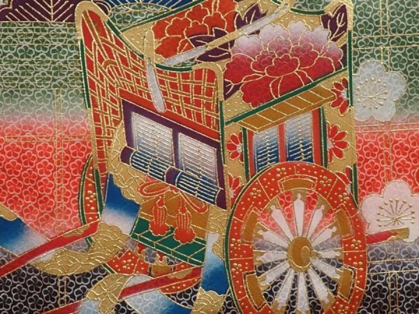 Photo4: 6520T10z630 Vintage Japanese Kimono Silk Girl's  Royal cart Red (4)