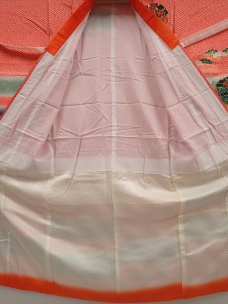 Photo7: 6520T10z630 Vintage Japanese Kimono Silk Girl's  Royal cart Red (7)