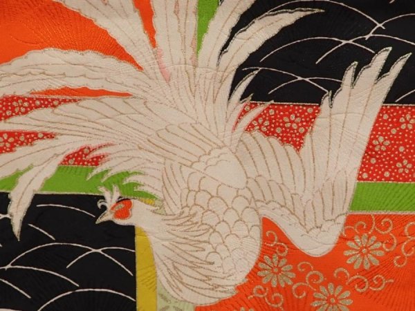 Photo4: 6520T11z850 Vintage Japanese Kimono Silk Girl's  Phoenix Tomato red (4)