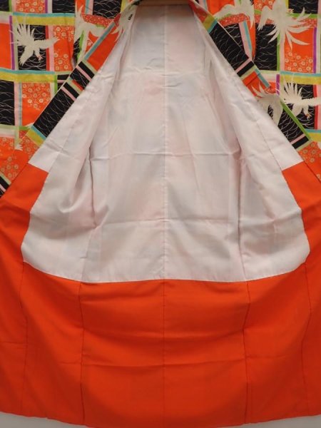 Photo7: 6520T11z850 Vintage Japanese Kimono Silk Girl's  Phoenix Tomato red (7)