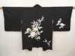 Photo1: 6521T01z610 Vintage Japanese Kimono Silk HAORI Peony Black (1)