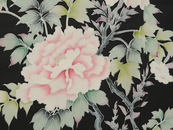 Photo4: 6521T01z610 Vintage Japanese Kimono Silk HAORI Peony Black (4)