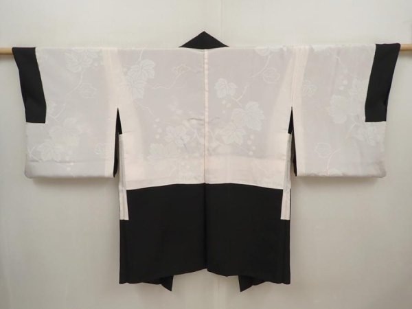 Photo6: 6521T01z610 Vintage Japanese Kimono Silk HAORI Peony Black (6)