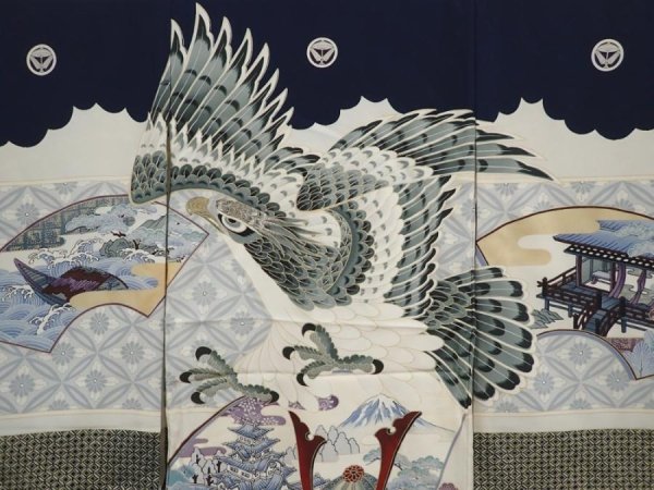 Photo3: 6521T02z370 Vintage Japanese Kimono Synthetic Boy's  Hawk Dark navy (3)
