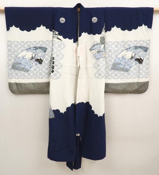 Photo7: 6521T02z370 Vintage Japanese Kimono Synthetic Boy's  Hawk Dark navy (7)