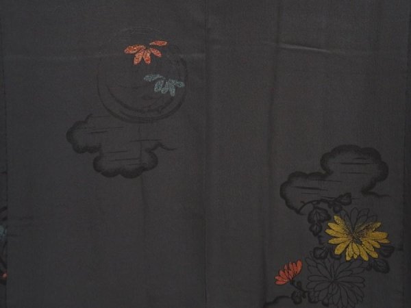 Photo5: 6521T03z530 Vintage Japanese Kimono Silk HAORI Chrysanthemum Black (5)