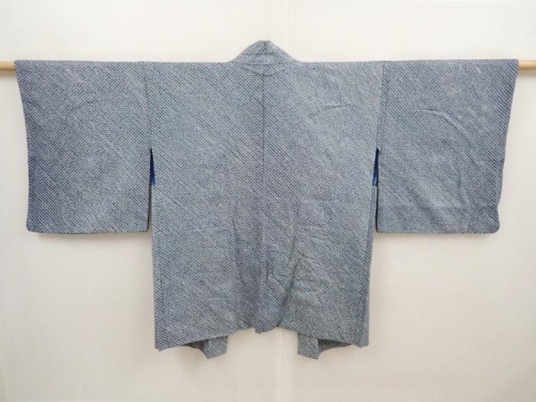 Photo1: 6521T05z400 Vintage Japanese Kimono Silk SHIBORI HAORI  Steel blue (1)