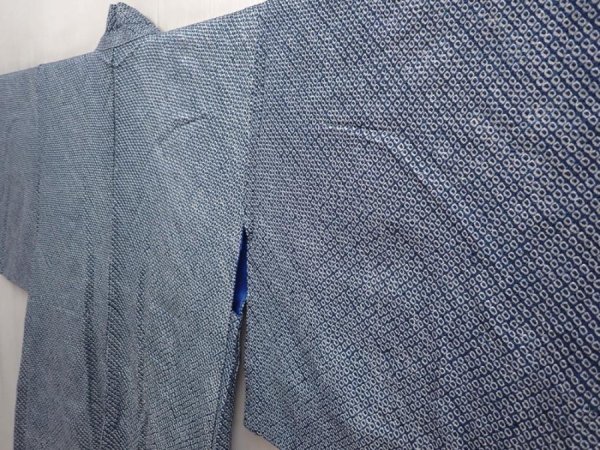 Photo2: 6521T05z400 Vintage Japanese Kimono Silk SHIBORI HAORI  Steel blue (2)