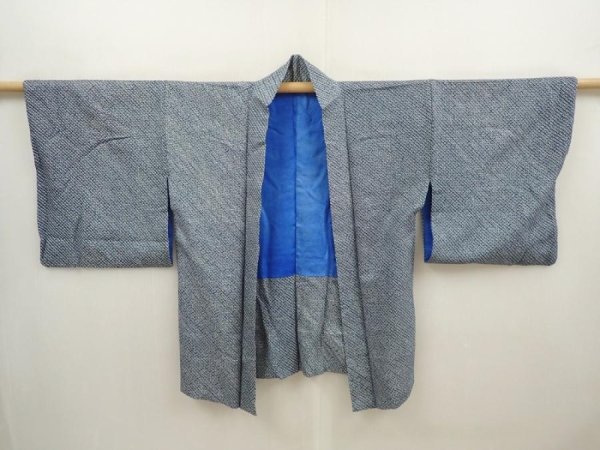 Photo5: 6521T05z400 Vintage Japanese Kimono Silk SHIBORI HAORI  Steel blue (5)