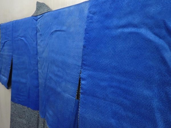 Photo7: 6521T05z400 Vintage Japanese Kimono Silk SHIBORI HAORI  Steel blue (7)
