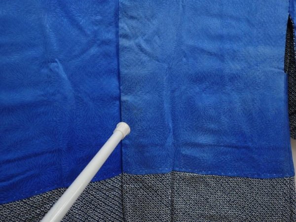 Photo8: 6521T05z400 Vintage Japanese Kimono Silk SHIBORI HAORI  Steel blue (8)