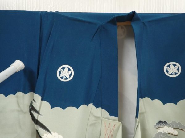 Photo8: 6521T06z320 Vintage Japanese Kimono Synthetic Boy's  Hawk Dark cyan blue (8)