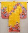 Photo1: 6521T08z570  Japanese Kimono Synthetic Girl's  Royal cart Dark yellow (1)