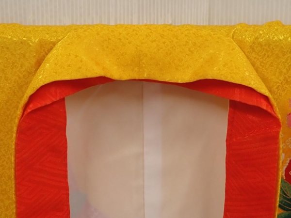 Photo5: 6521T08z570  Japanese Kimono Synthetic Girl's  Royal cart Dark yellow (5)