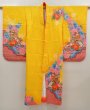 Photo6: 6521T08z570  Japanese Kimono Synthetic Girl's  Royal cart Dark yellow (6)