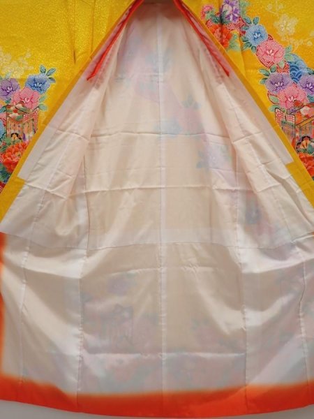 Photo7: 6521T08z570  Japanese Kimono Synthetic Girl's  Royal cart Dark yellow (7)