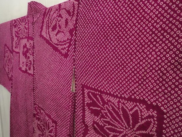 Photo2: 6521T09z480 Vintage Japanese Kimono Silk SHIBORI HAORI Flowers Purple-Pink (2)