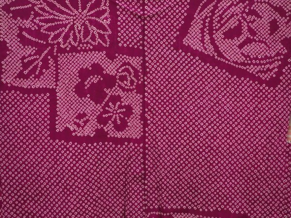 Photo3: 6521T09z480 Vintage Japanese Kimono Silk SHIBORI HAORI Flowers Purple-Pink (3)