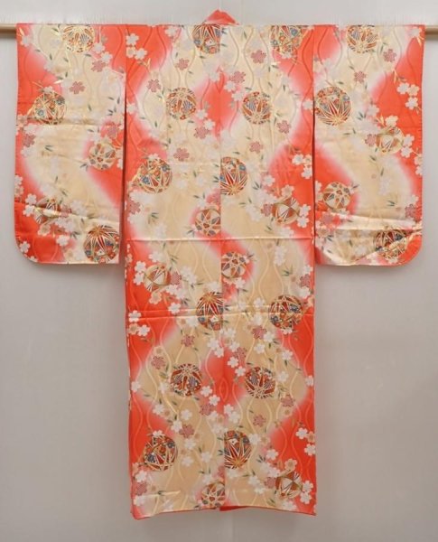 Photo1: 6521T10z530  Japanese Kimono Silk Girl's  Mari Red-Pink (1)