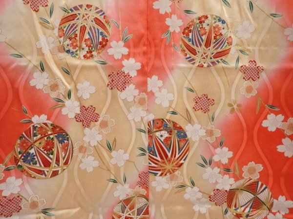 Photo3: 6521T10z530  Japanese Kimono Silk Girl's  Mari Red-Pink (3)