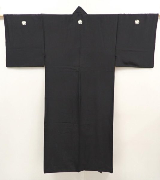 Photo1: 6521T11z910 Vintage Japanese Kimono Silk Men's  Plain Black (1)
