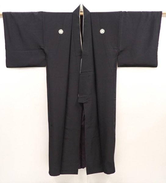 Photo7: 6521T11z910 Vintage Japanese Kimono Silk Men's  Plain Black (7)