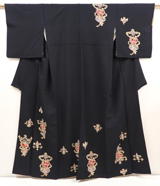 Photo1: 6521T13z940 Vintage Japanese Kimono Silk TSUKESAGE  Black (1)