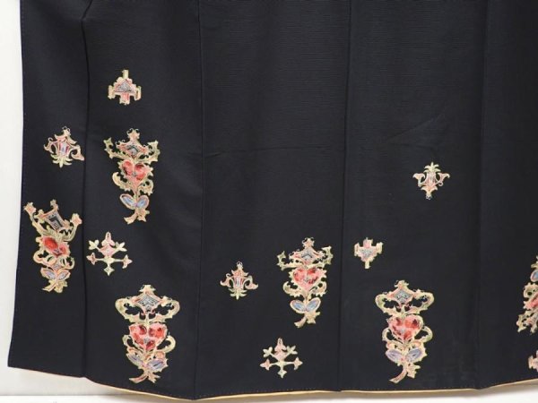 Photo5: 6521T13z940 Vintage Japanese Kimono Silk TSUKESAGE  Black (5)