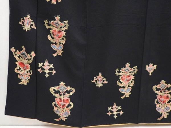 Photo6: 6521T13z940 Vintage Japanese Kimono Silk TSUKESAGE  Black (6)