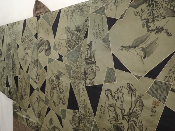 Photo2: 6522T05z440 Vintage Japanese Kimono Silk Men's HAORI  Brown-Gray (2)