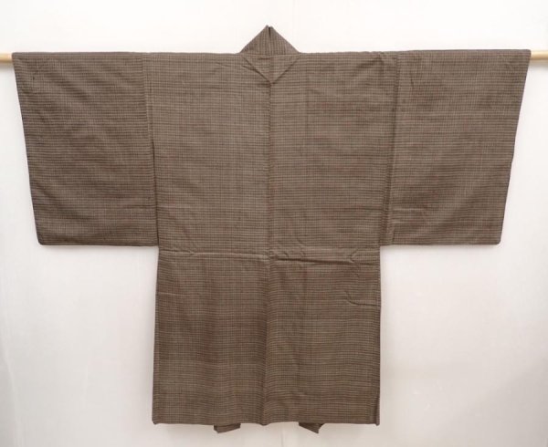 Photo4: 6522T05z440 Vintage Japanese Kimono Silk Men's HAORI  Brown-Gray (4)