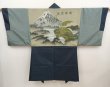 Photo1: 6522T06z380 Vintage Japanese Kimono Silk Men's HAORI Mt.Fuji Black (1)