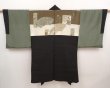 Photo1: 6522T07z410 Vintage Japanese Kimono Silk Men's HAORI Jigami Dark brown (1)