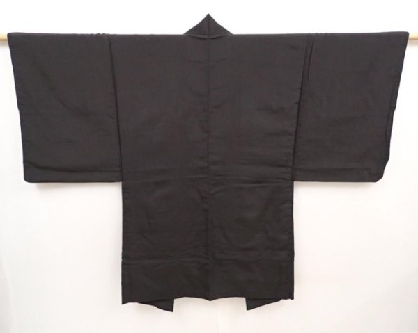 Photo4: 6522T07z410 Vintage Japanese Kimono Silk Men's HAORI Jigami Dark brown (4)