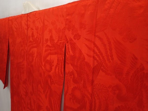 Photo2: 6522T01z420 Antique Japanese Kimono Silk JUBAN Phoenix Red (2)