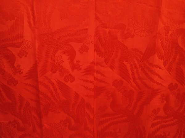 Photo3: 6522T01z420 Antique Japanese Kimono Silk JUBAN Phoenix Red (3)