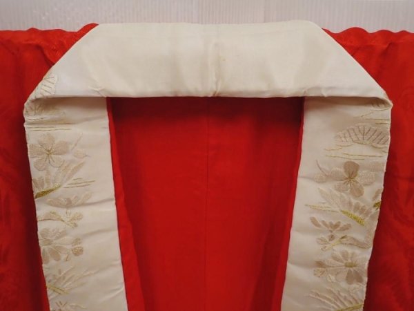 Photo5: 6522T01z420 Antique Japanese Kimono Silk JUBAN Phoenix Red (5)