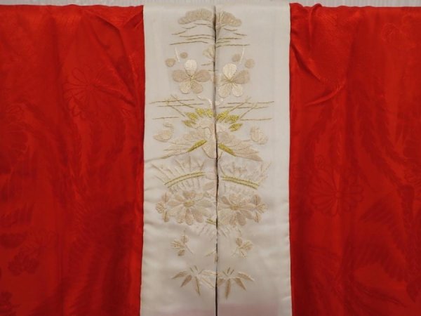Photo7: 6522T01z420 Antique Japanese Kimono Silk JUBAN Phoenix Red (7)