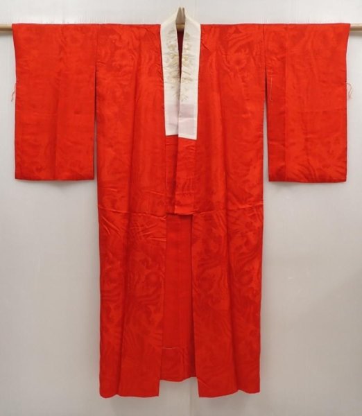 Photo8: 6522T01z420 Antique Japanese Kimono Silk JUBAN Phoenix Red (8)