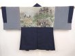 Photo1: 6522T02z610 Vintage Japanese Kimono Silk Men's HAORI Scenery Dark navy (1)