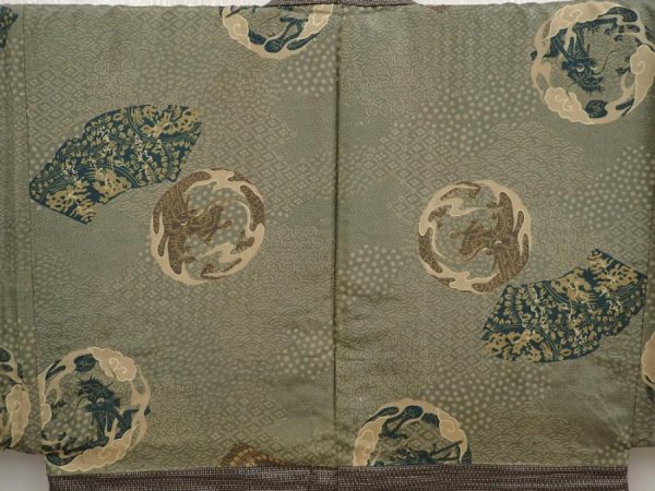 Photo3: 6522T03z450 Vintage Japanese Kimono Silk Men's HAORI Dragon Brown-Gray (3)