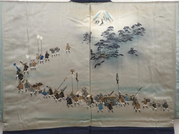 Photo2: 6522T08z510 Vintage Japanese Kimono Silk Men's HAORI Daimyogyoretsu Navy (2)