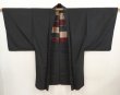 Photo1: 6522T09z460 Vintage Japanese Kimono Silk Men's HAORI  Black (1)