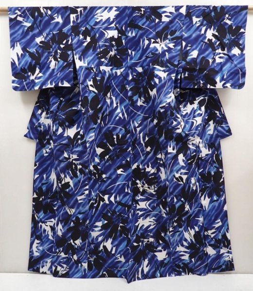 Photo1: 6522T10z550  Japanese Kimono Cotton YUKATA Flower Dark lavender blue (1)