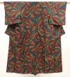Photo1: 6522T11z850 Vintage Japanese Kimono Silk TSUMUGI  Dark red  Yellow ochre (1)