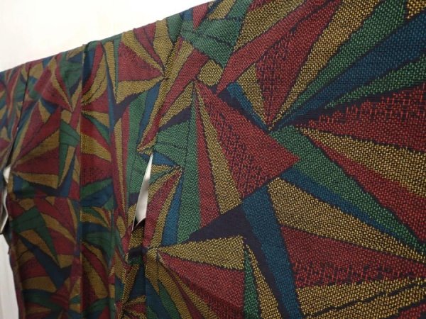 Photo2: 6522T11z850 Vintage Japanese Kimono Silk TSUMUGI  Dark red  Yellow ochre (2)