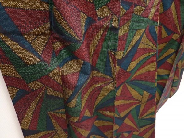 Photo3: 6522T11z850 Vintage Japanese Kimono Silk TSUMUGI  Dark red  Yellow ochre (3)