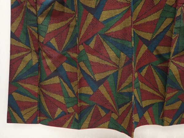 Photo4: 6522T11z850 Vintage Japanese Kimono Silk TSUMUGI  Dark red  Yellow ochre (4)